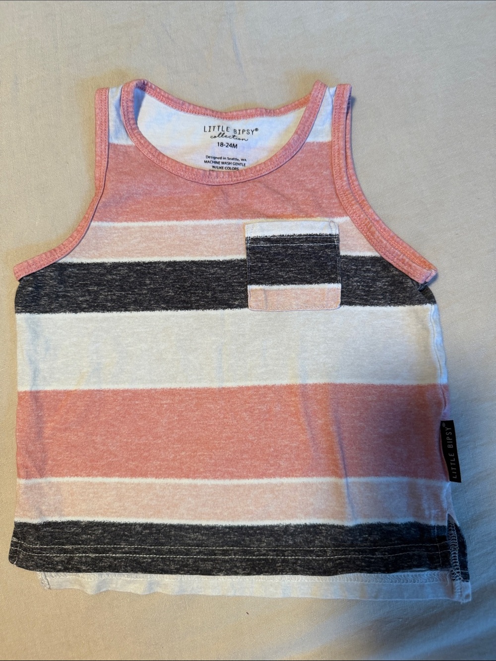 Little Bipsy Coral, White & Charcoal Striped Toddler Tank